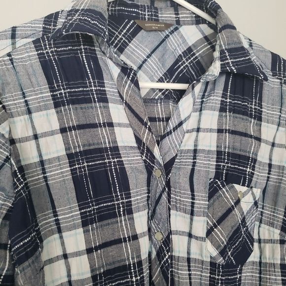 Denver Hayes striped white blue button down shirt medium - Picture 5 of 6